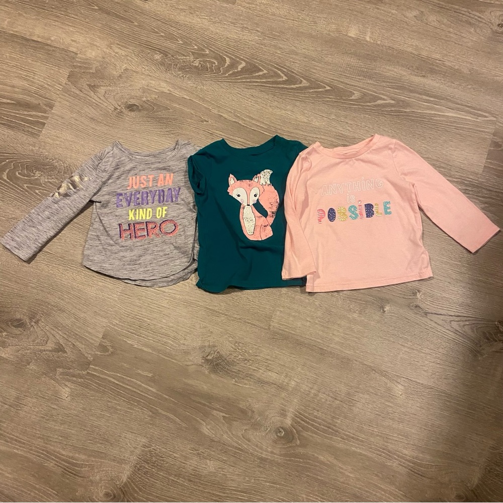 Cat & Jack baby girl 3 count graphic t-shirts, 2 long & 1 short sleeve shirt 18M